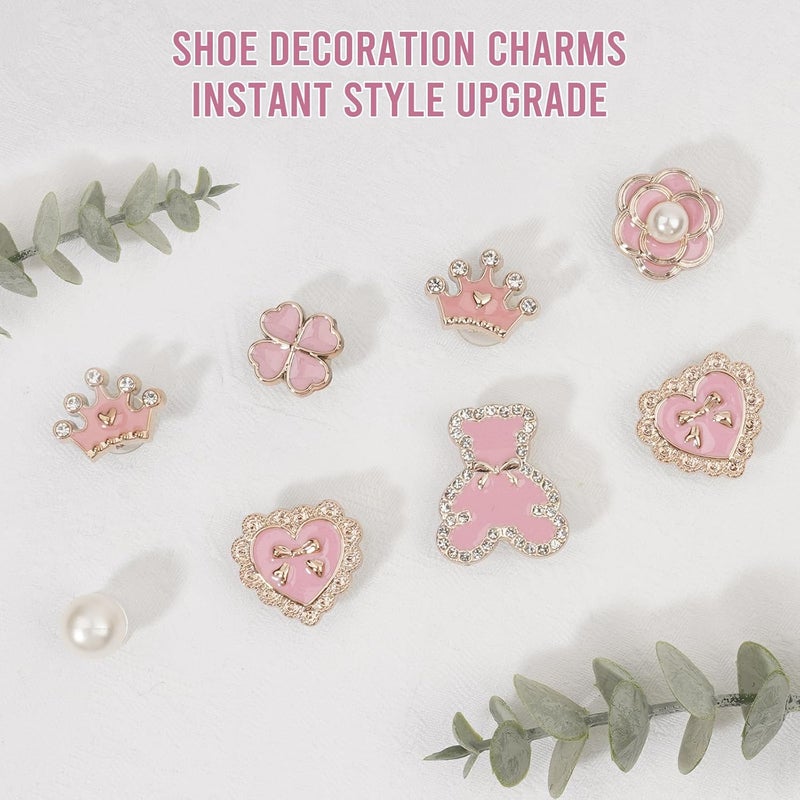 Lugailly Bling Shoe Charms for Girls and Women, Girly Gold Shoe Charms for Clog Sandals, 24 PCS Glitter Pearl Flower Shoes Decoration Bulk, Shoes Chains Pins Charm Accessories - Image 4